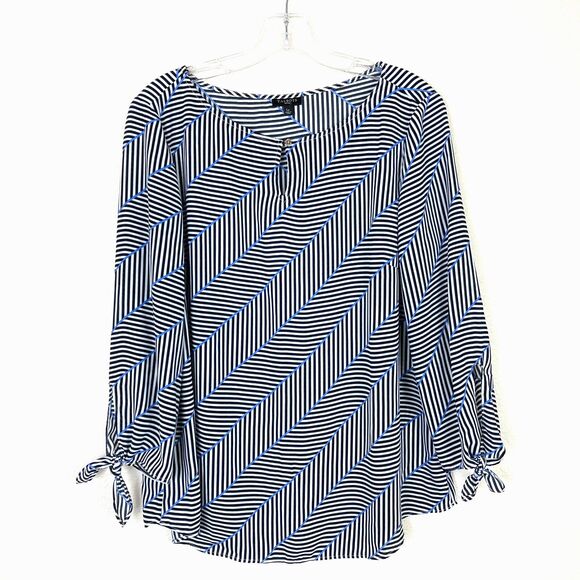 Talbots Tops - Talbots Womens Pullover Tunic Top Size LP Petite Keyhole Neck Tie Sleeves Career